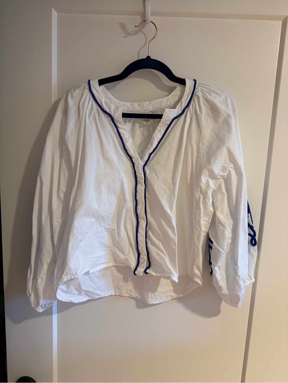 White & Royal Blue Soutache Stella Blouse